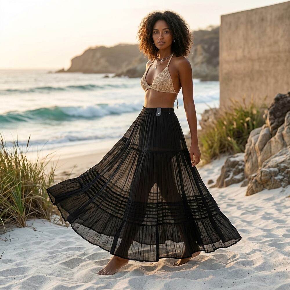 Mexican Gauze skirt good for beach wear yoga one size  24 x 36 - Picture 4 of 4